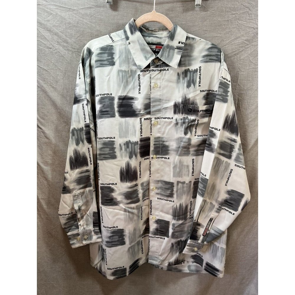 Southpole Button Up Shirt Adult Large White Colorblock Long Sleeve Casual Mens.